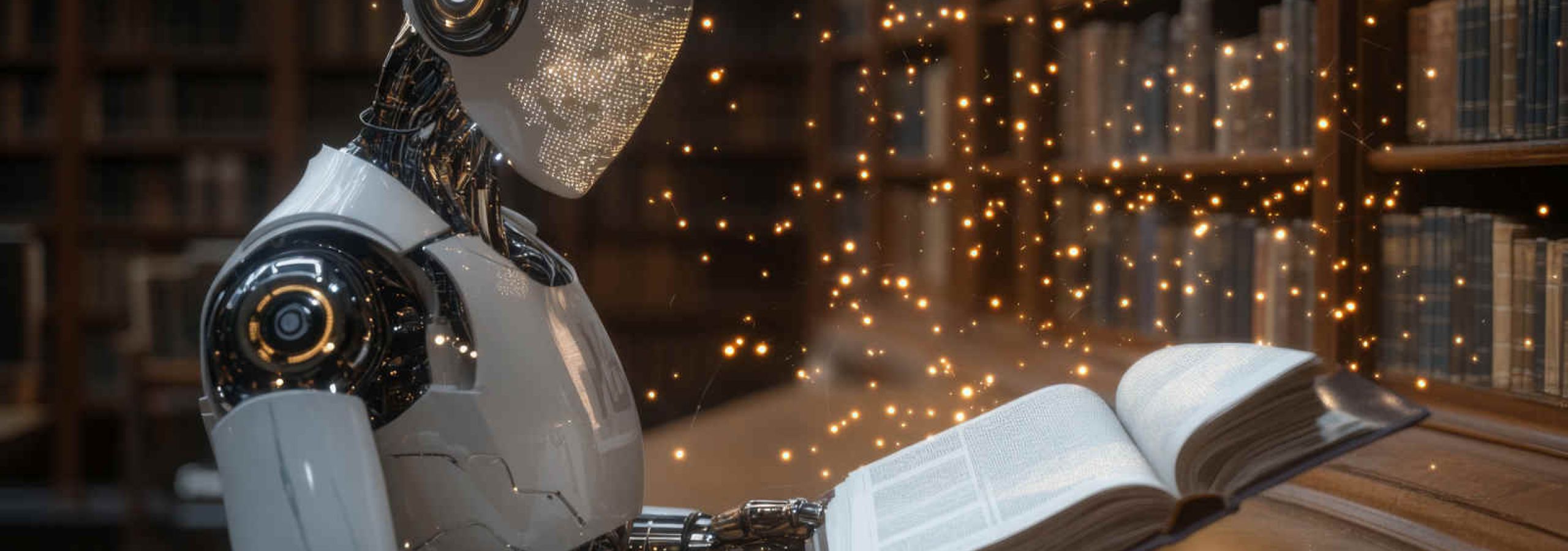 Un robot legge un libro malformato