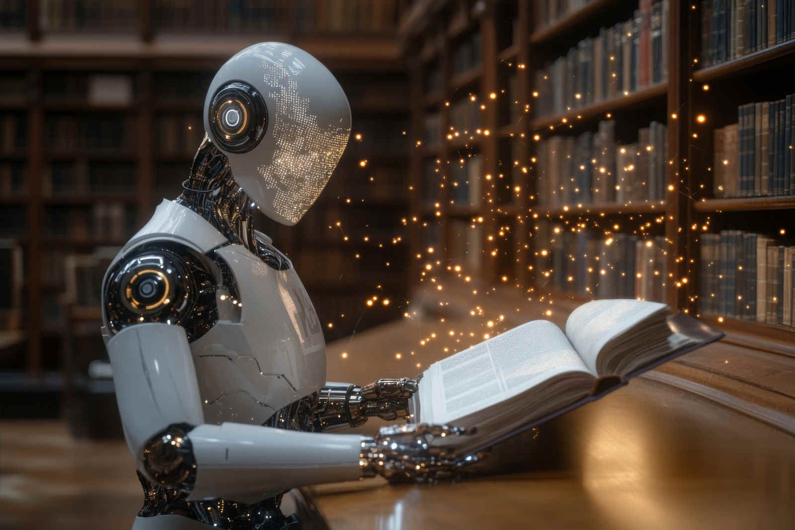 Un robot legge un libro malformato